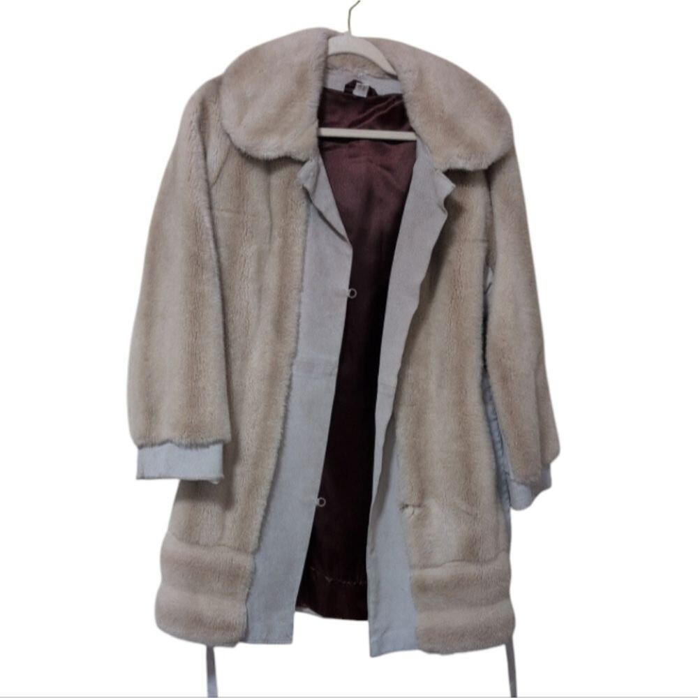 Vintage Tissavel Faux Fur Coat Womens cream Belted France 70s no size Flaw